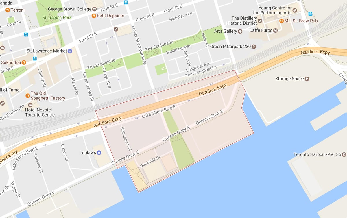 வரைபடத்தை கிழக்கு Bayfront அக்கம் ரொறன்ரோ