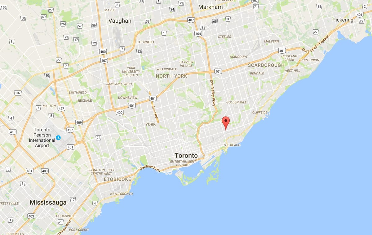 வரைபடத்தை கிழக்கு Danforth மாவட்ட ரொறன்ரோ