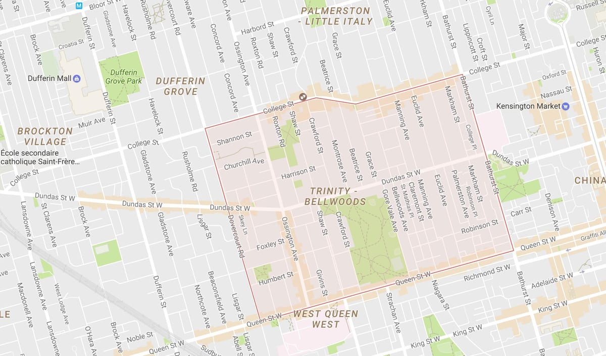 வரைபடம் Trinity–Bellwoods அக்கம் ரொறன்ரோ