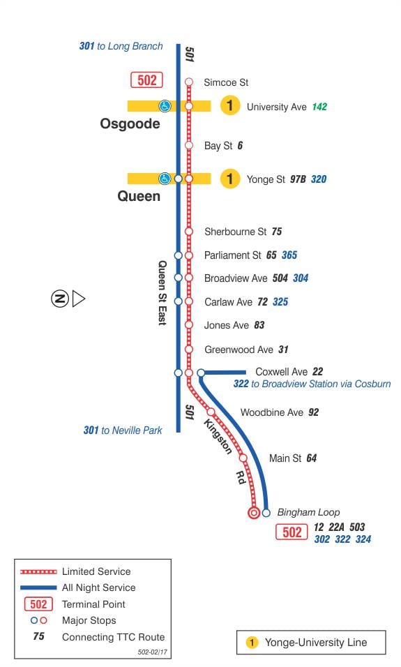 வரைபடம் ட்ராம் வரி 502 Downtowner