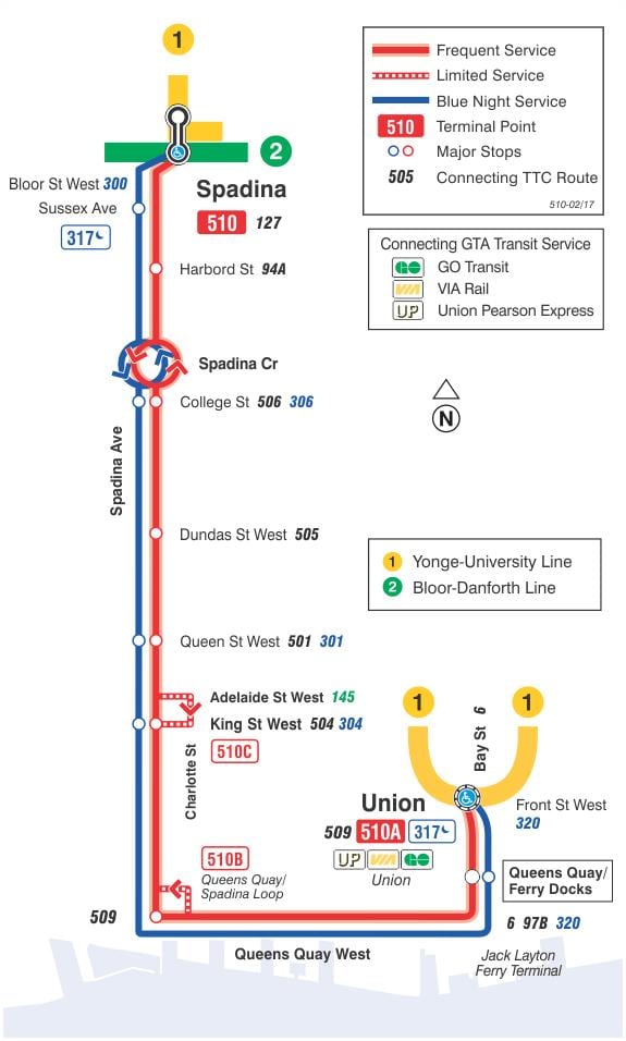 வரைபடம் ட்ராம் வரி 510 Spadina