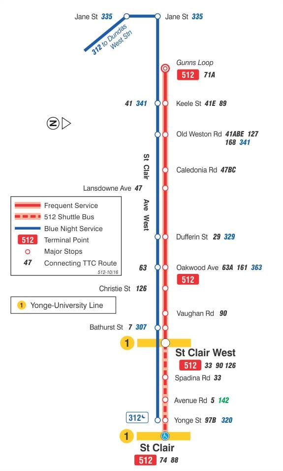 வரைபடம் ட்ராம் வரி 512 St. Clair