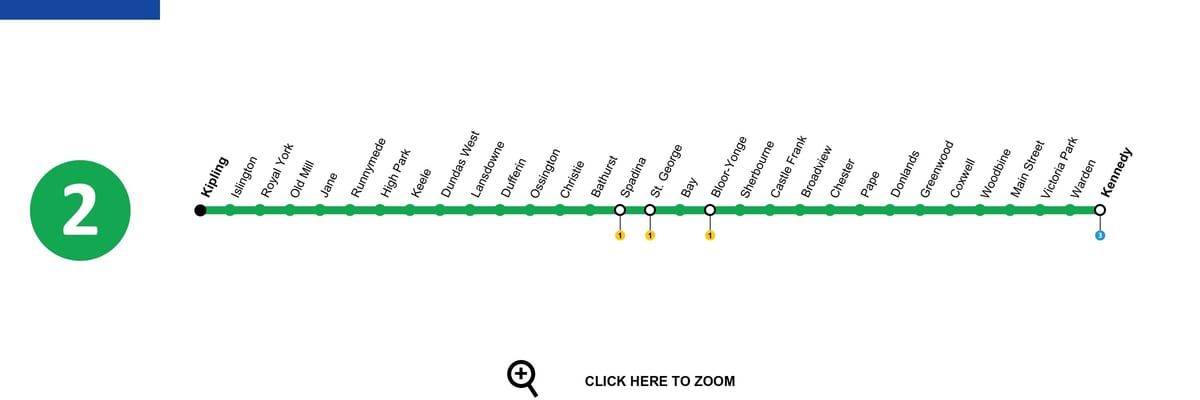 வரைபடம் ரொறன்ரோ சுரங்கப்பாதை வரி 2 Bloor-Danforth