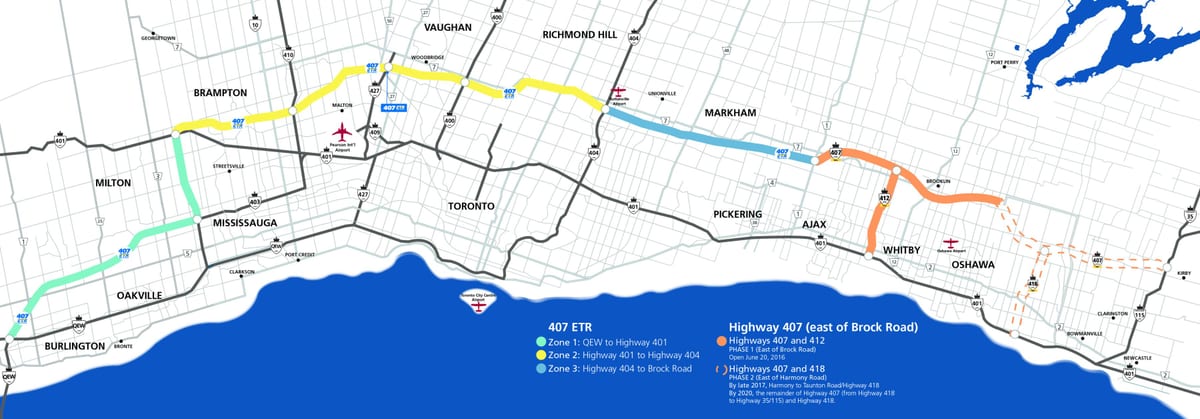 வரைபடம் ரொறன்ரோ நெடுஞ்சாலை 407