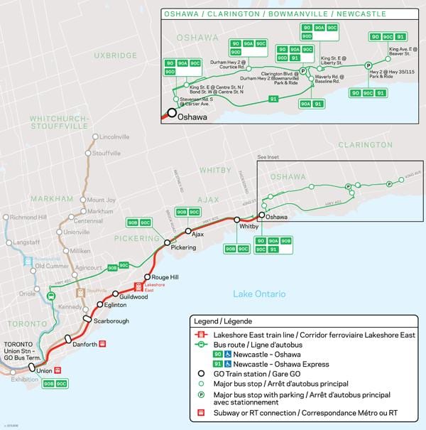 வரைபடம் வரி Lakeshore East செல்ல போக்குவரத்து