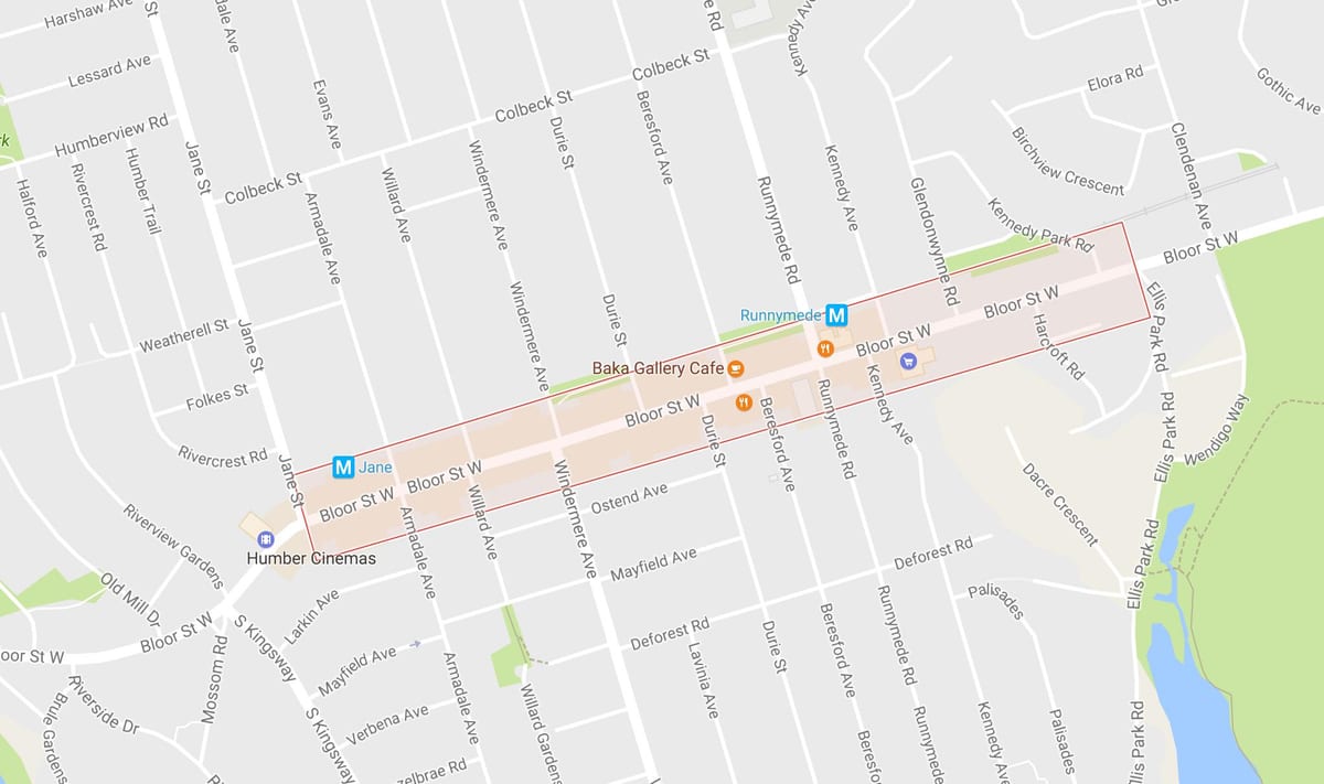 வரைபடம் Bloor West Village பகுதியில் ரொறன்ரோ