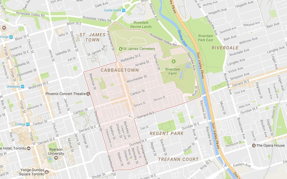 வரைபடம் Cabbagetown அக்கம் ரொறன்ரோ