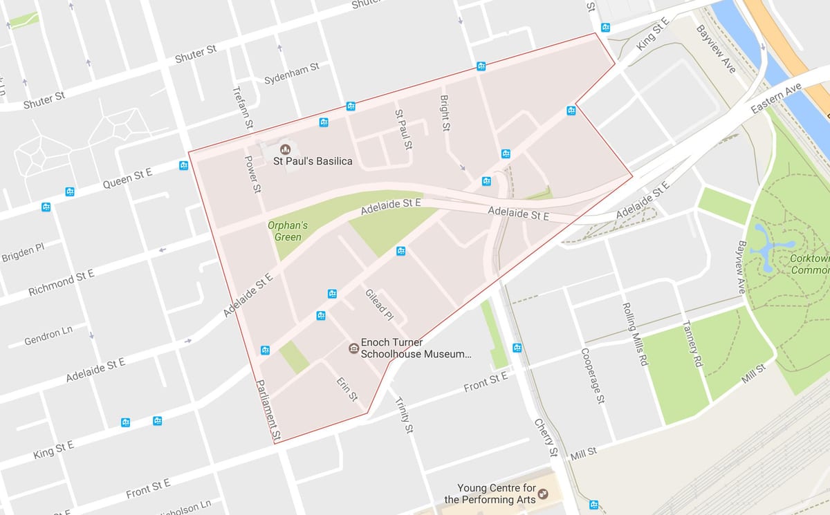 வரைபடம் Corktown பகுதியில் ரொறன்ரோ