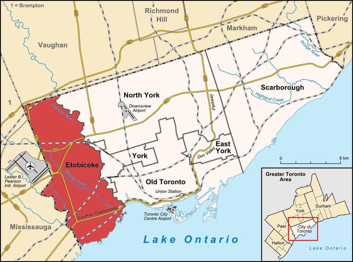 வரைபடம் Etobicoke மாவட்ட ரொறன்ரோ