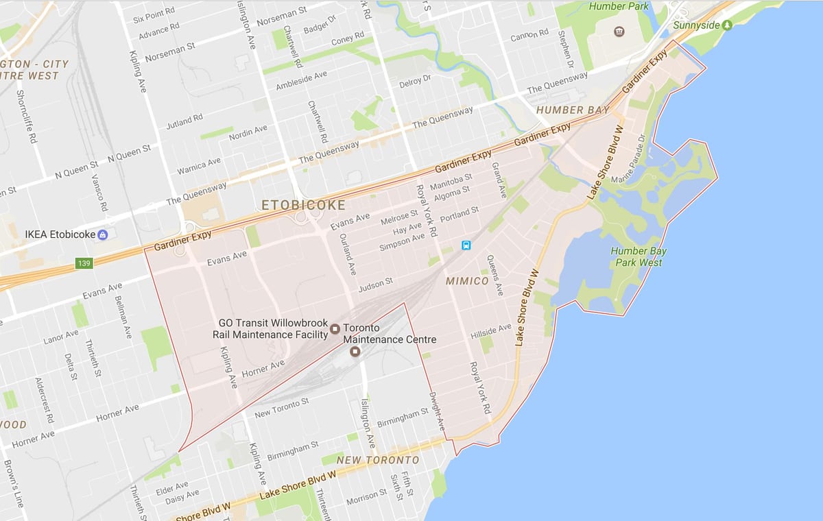 வரைபடம் Mimico பகுதியில் ரொறன்ரோ