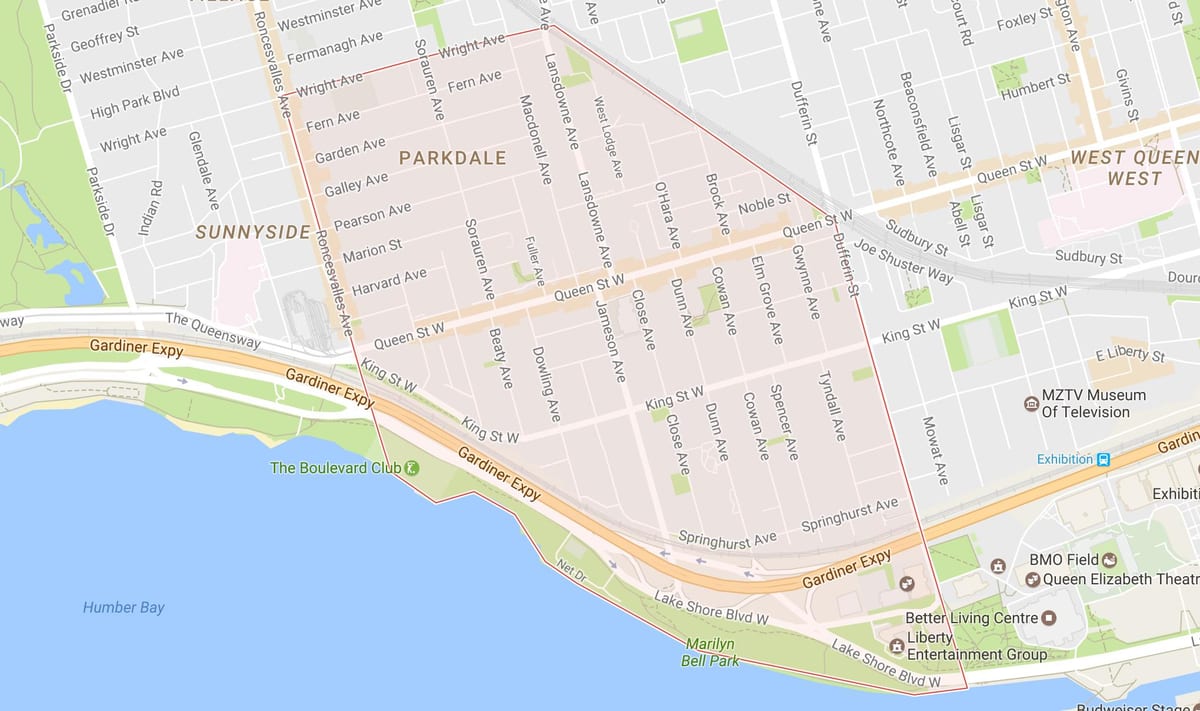 வரைபடம் Parkdale அக்கம் ரொறன்ரோ