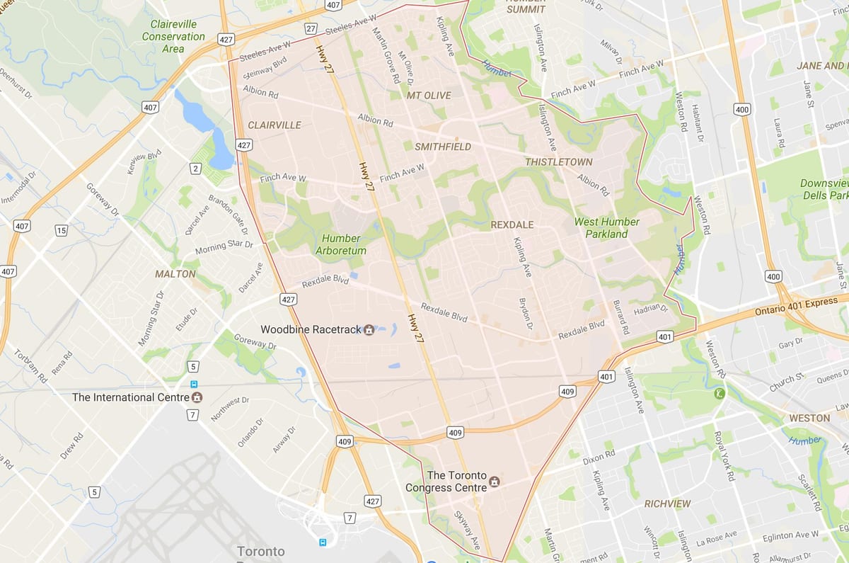 வரைபடம் Rexdale பகுதியில் ரொறன்ரோ