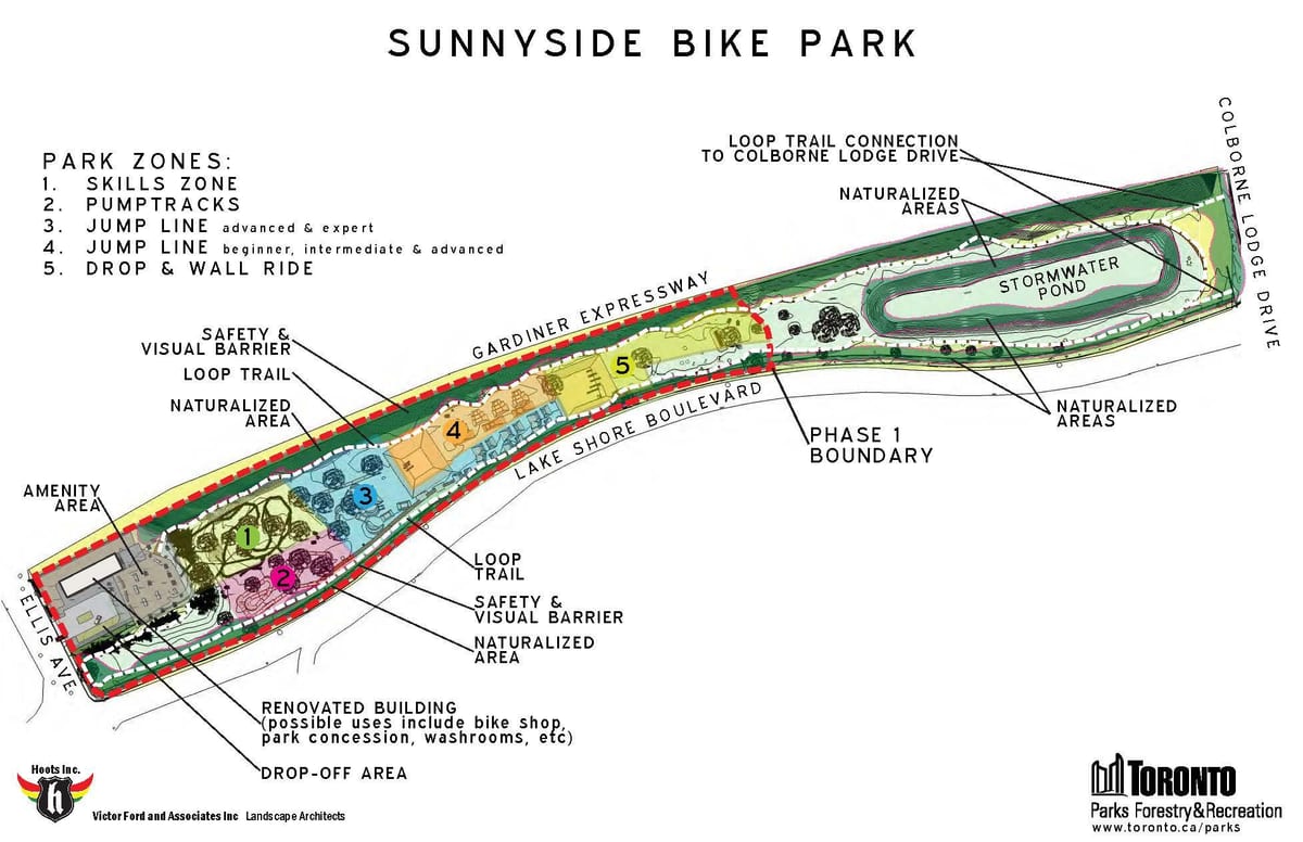 வரைபடம் Sunnyside பைக் பூங்கா மண்டலம் ரொறன்ரோ