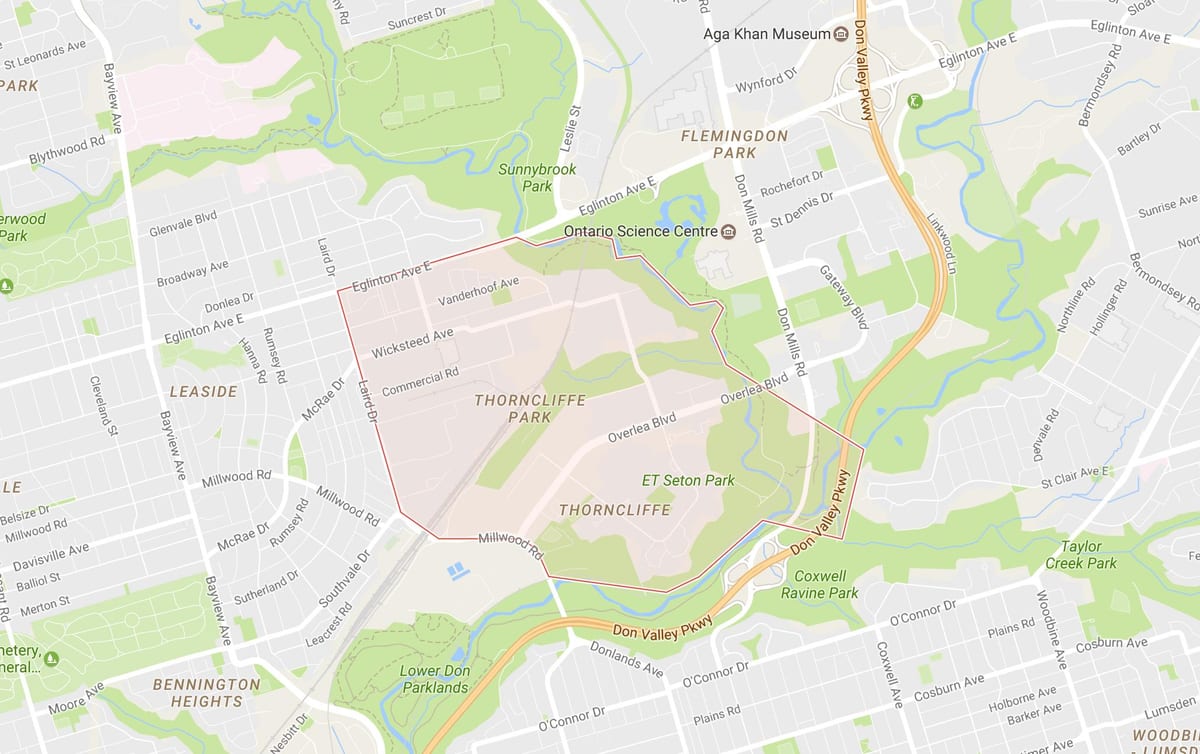 வரைபடம் Thorncliffe Park அக்கம் ரொறன்ரோ