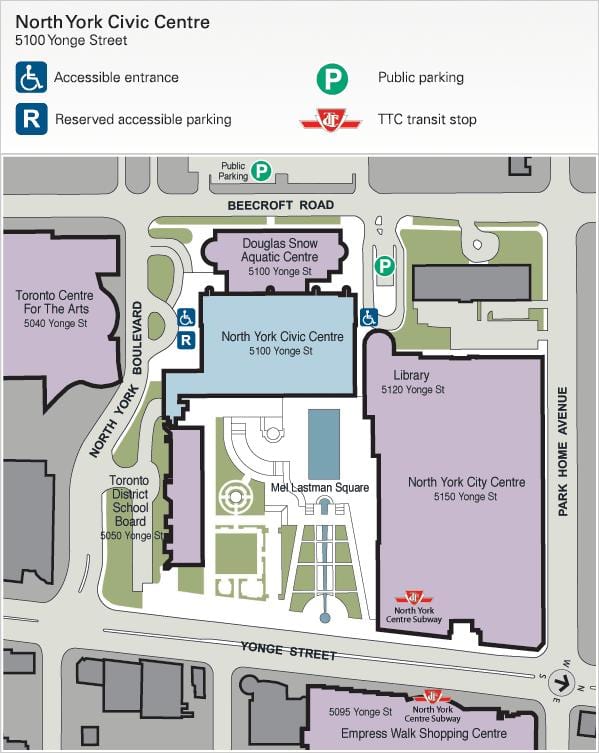 வரைபடம் Toronto Centre for the Arts பார்க்கிங்