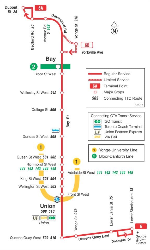 வரைபடம் TTC 6 பே பஸ் பாதை ரொறன்ரோ