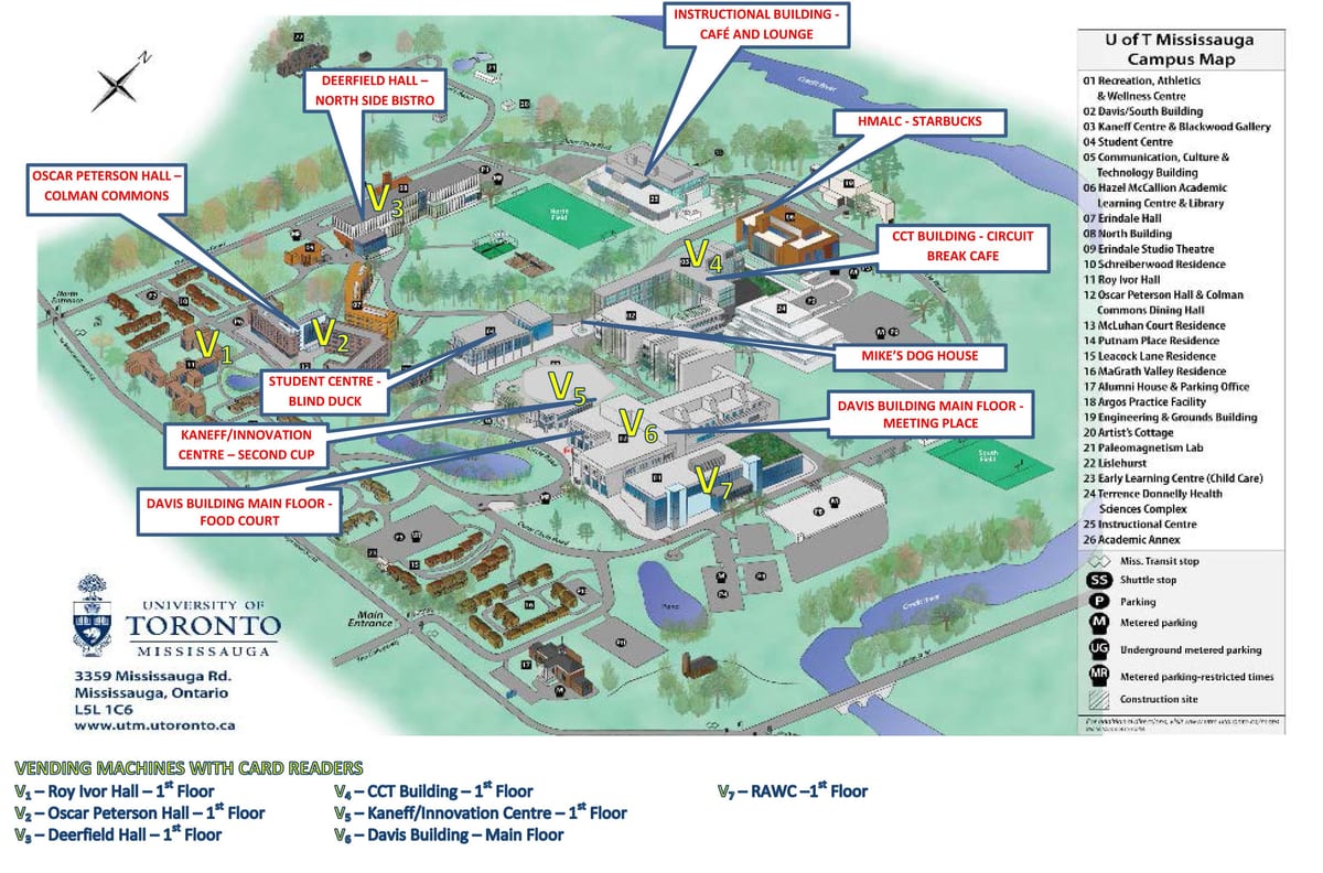 வரைபடம் university of Toronto Mississauga வளாகத்தில் உணவு சேவைகள்