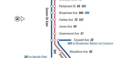 வரைபடம் ட்ராம் வரி 502 Downtowner