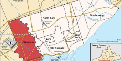 வரைபடம் Etobicoke மாவட்ட ரொறன்ரோ