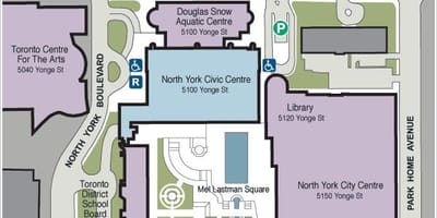 வரைபடம் Toronto Centre for the Arts பார்க்கிங்