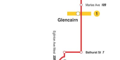 வரைபடம் TTC 14 Glencairn பஸ் பாதை ரொறன்ரோ