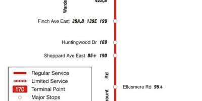 வரைபடம் TTC 17 Birchmount பஸ் பாதை ரொறன்ரோ