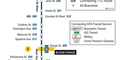 வரைபடம் TTC 300A Bloor-Danforth பஸ் பாதை ரொறன்ரோ