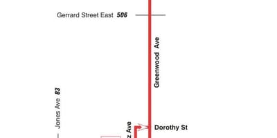 வரைபடம் TTC 31 Greenwood பஸ் பாதை ரொறன்ரோ