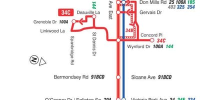 வரைபடம் TTC 34 Eglinton East பஸ் பாதை ரொறன்ரோ