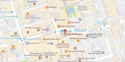 வரைபடம் Yonge-Dundas சதுக்கத்தில் ரொறன்ரோ