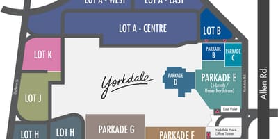 வரைபடம் Yorkdale ஷாப்பிங் சென்டர் பார்க்கிங்